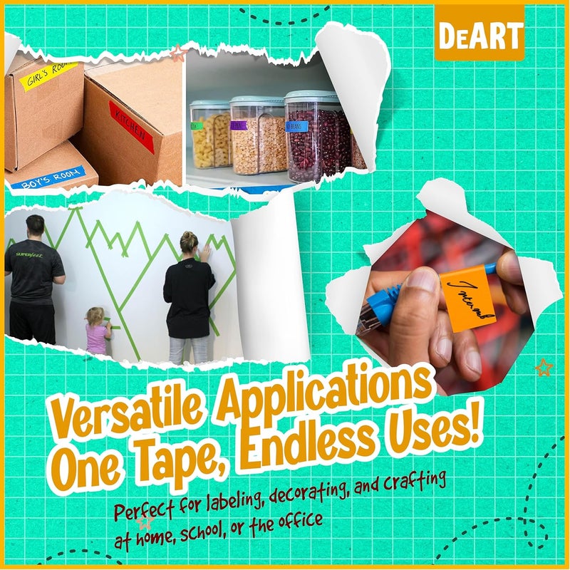 DeArt 8x Colored Masking Tape, 33 Ft x 1 inch Colored Painters Tape for Arts & Crafts Labeling or Coding, Education Supplies & Craft Supplies Color Tape Rolls, Colorful Masking Craft Tape, Drafting Tape - Image 3